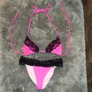 Victoria's Secret Pink Bikini with Black Lace